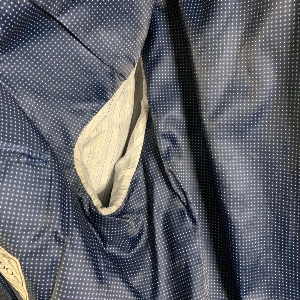 Mens Wool Micro Check Sport Coat Size 46L Blazer Blue Preppy Tailored Fit Blazer